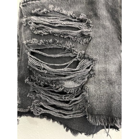 We The Free Distressed High Waist Denim Shorts Women 25 Black Wash Button Fly - Picture 4 of 15